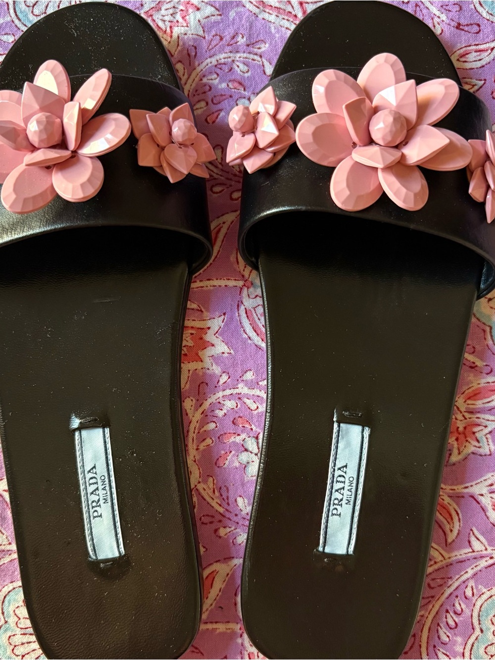 Prada Slides with Pink Flowers worn once